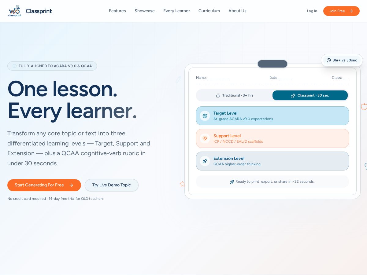 Landing-page snapshot of classprint.app