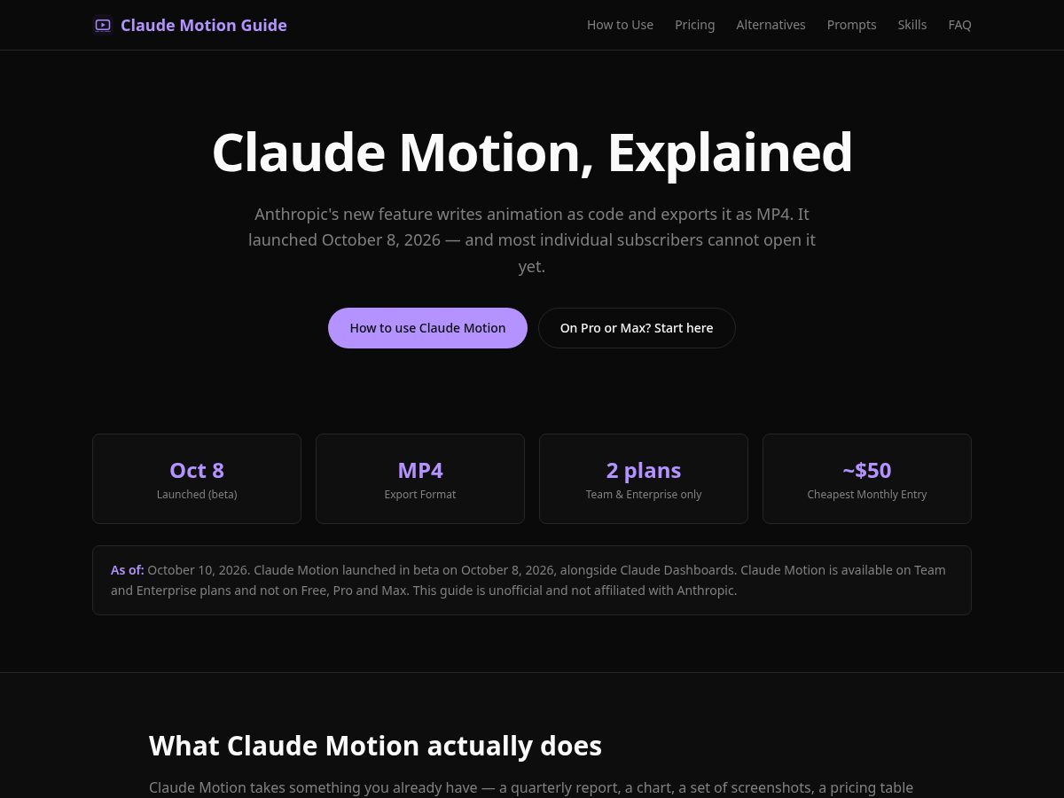 Landing-page snapshot of claudemotion.site
