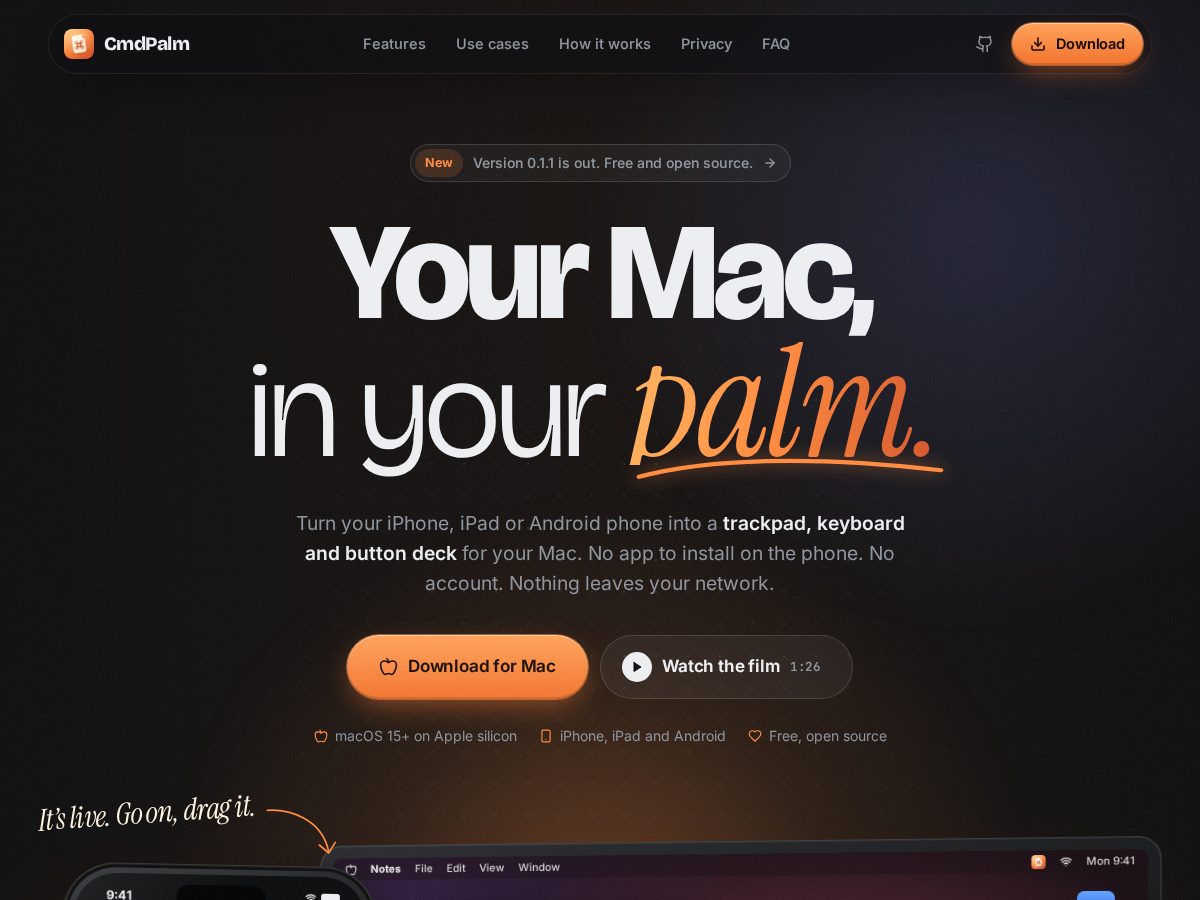Landing-page snapshot of cmdpalm.app