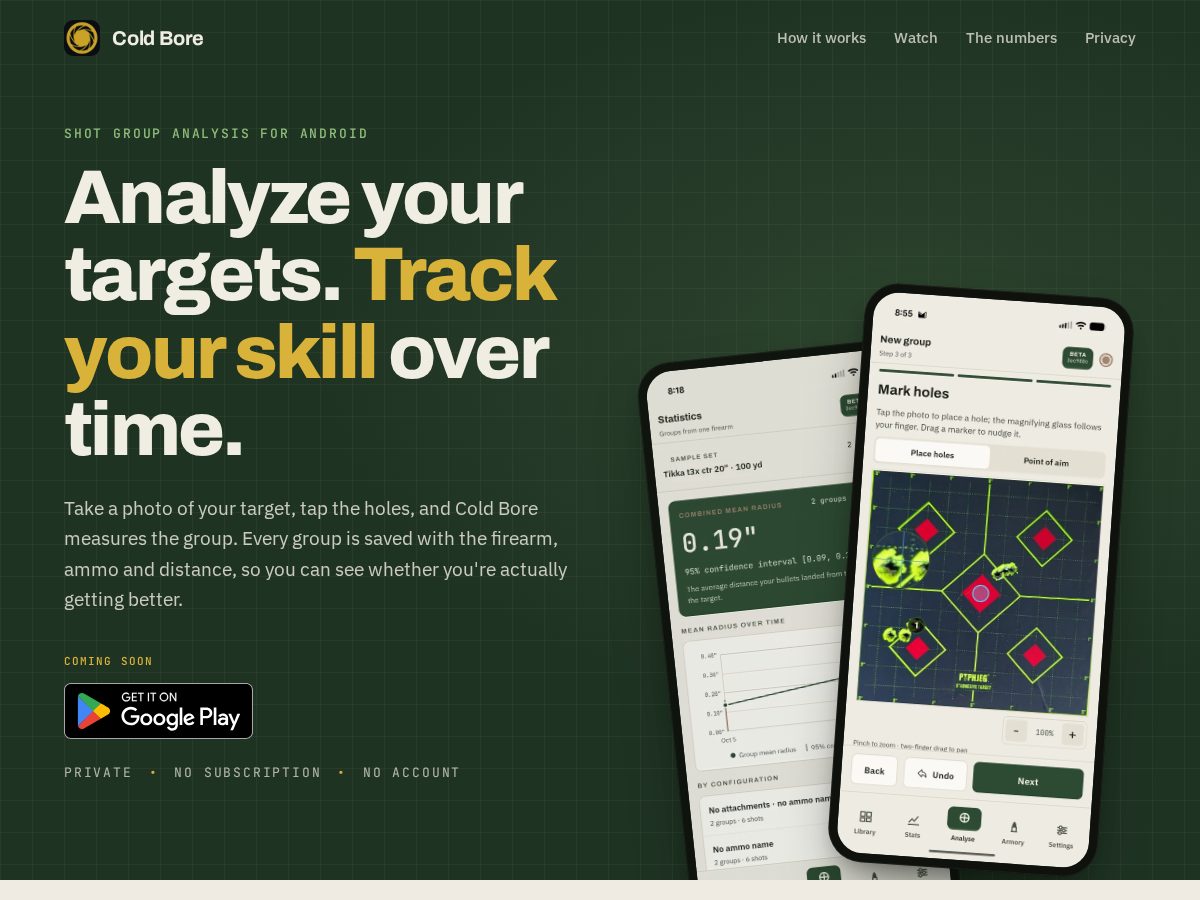 Landing-page snapshot of cold-bore.app