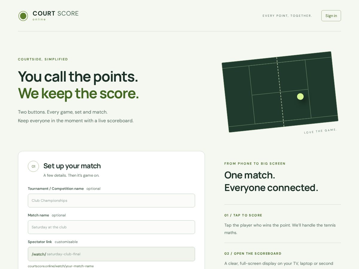 Landing-page snapshot of courtscore.online