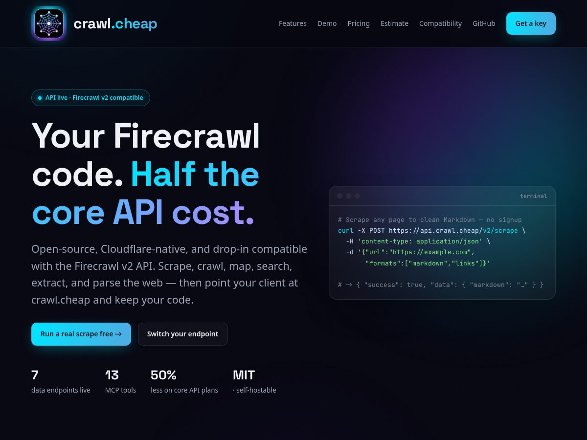 Landing-page snapshot of crawl.cheap