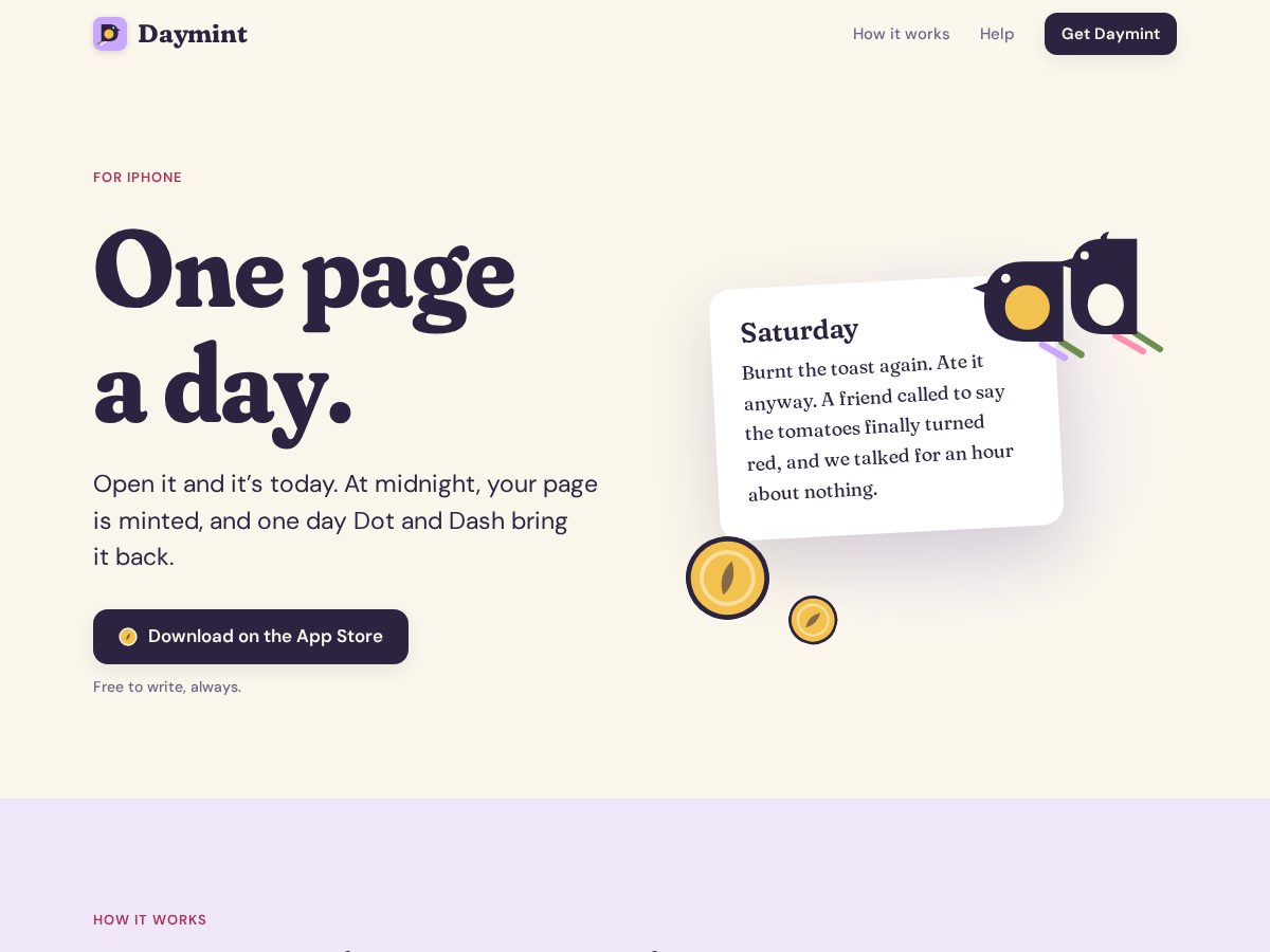 Landing-page snapshot of daymint.app