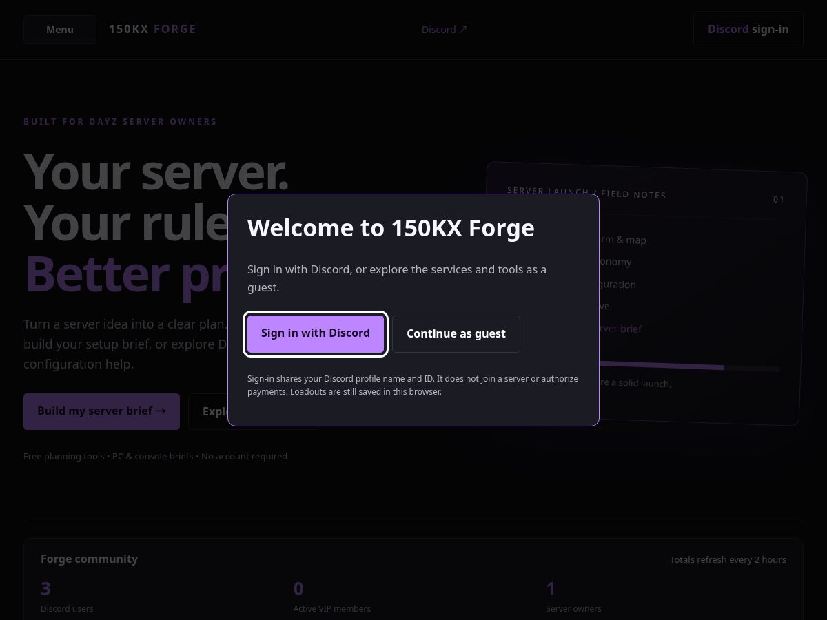 Landing-page snapshot of dayzforge.net