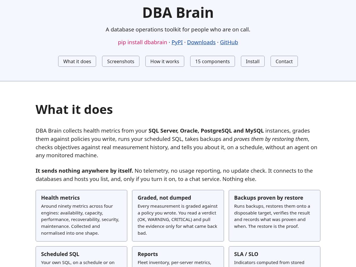 Landing-page snapshot of dbabrain.dev