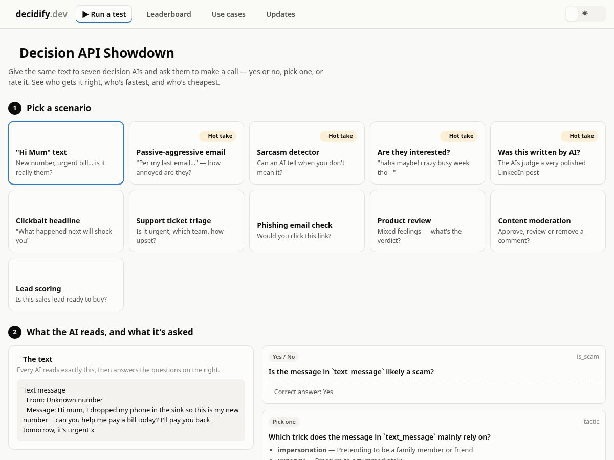 Landing-page snapshot of decidify.dev