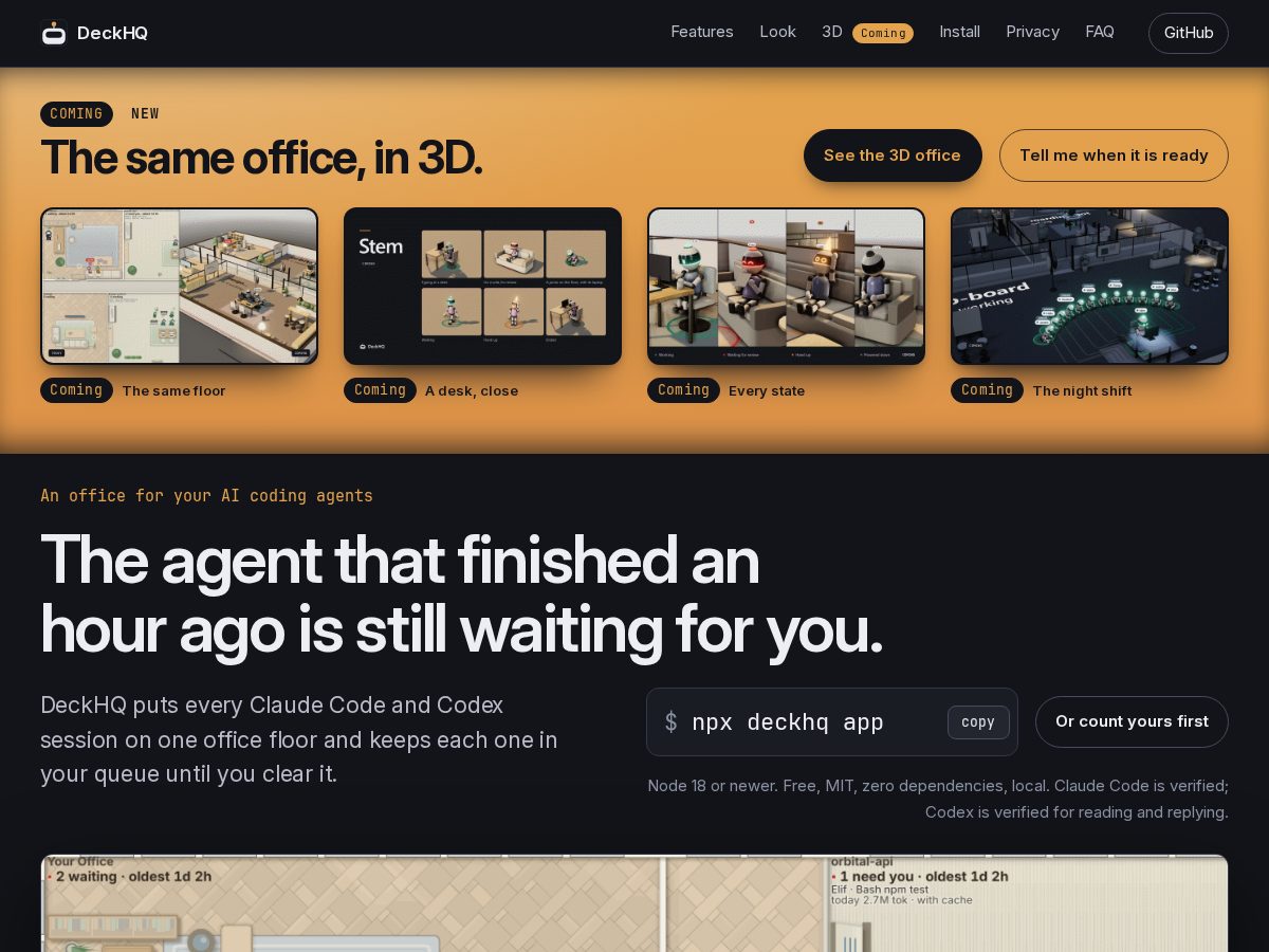 Landing-page snapshot of deckhq.dev