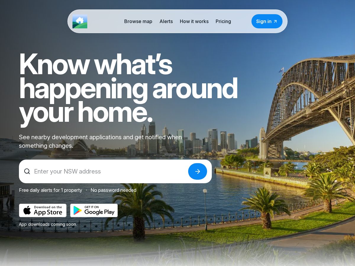 Landing-page snapshot of developmentapplication.app