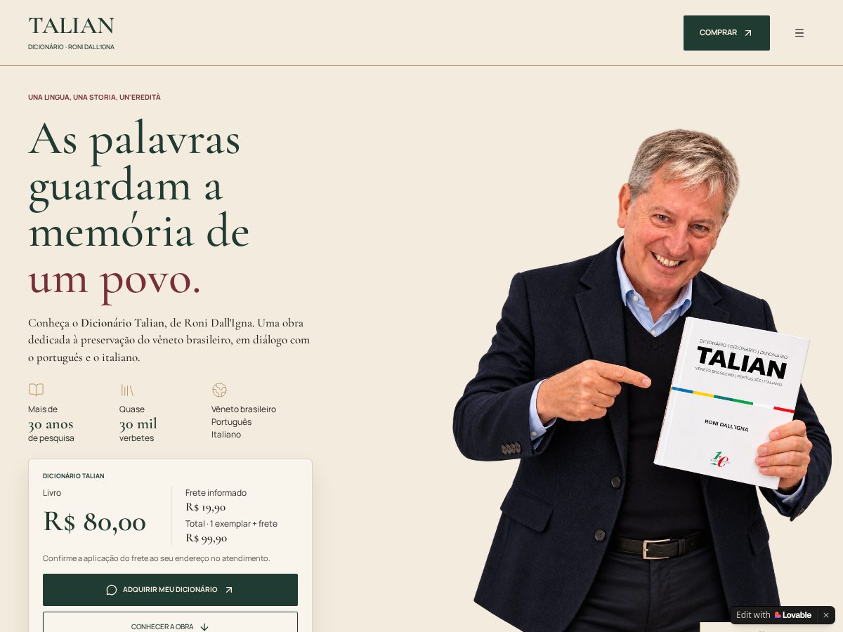Landing-page snapshot of dicionariotalian.store