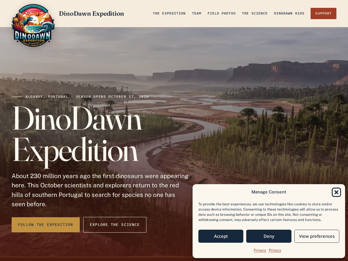 Landing-page snapshot of dinodawnexpedition.org
