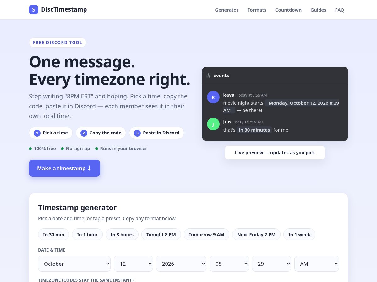 Landing-page snapshot of disctimestamp.online