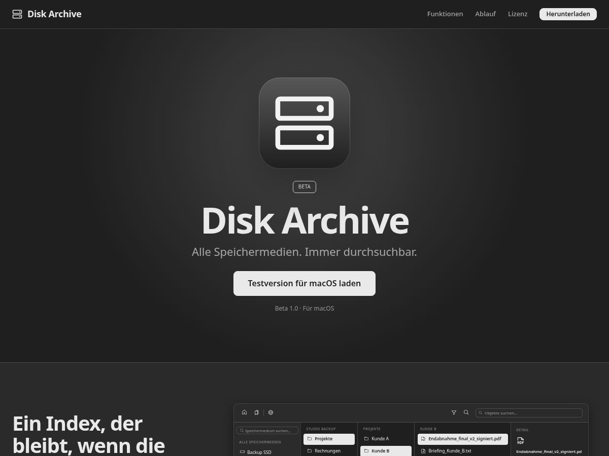 Landing-page snapshot of diskarchive.app