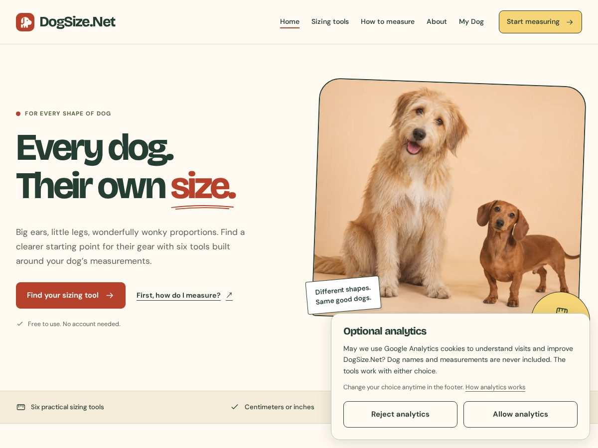 Landing-page snapshot of dogsize.net