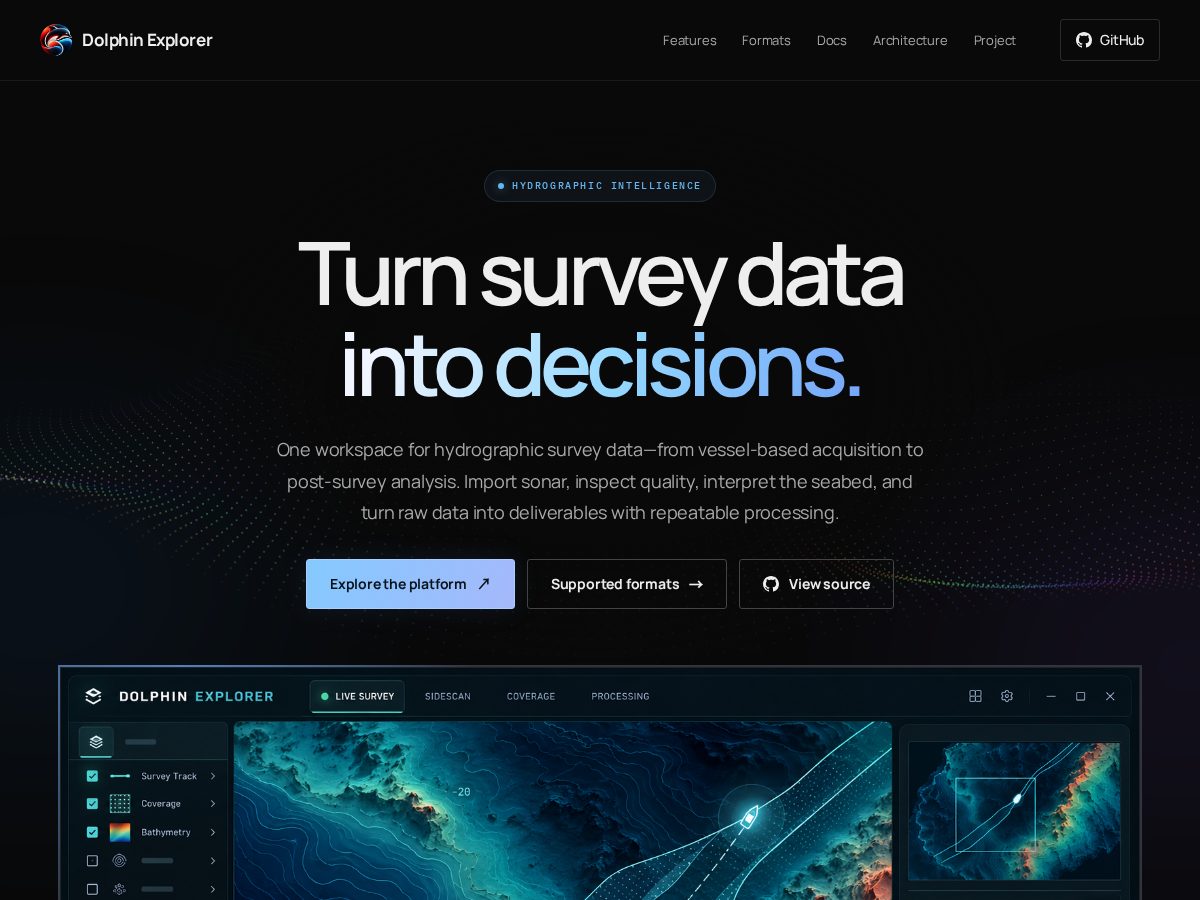 Landing-page snapshot of dolphinexplorer.dev