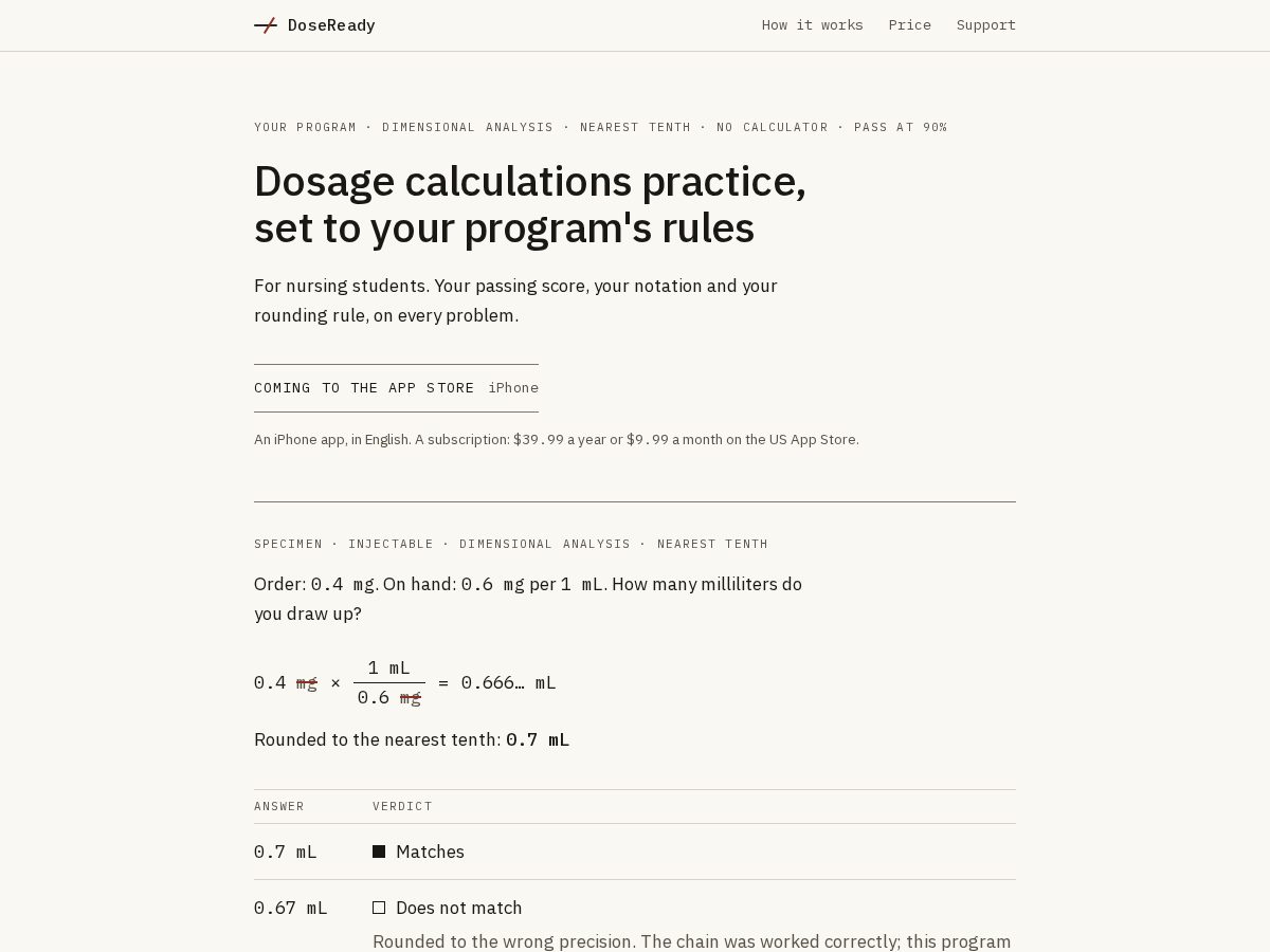 Landing-page snapshot of doseready.app