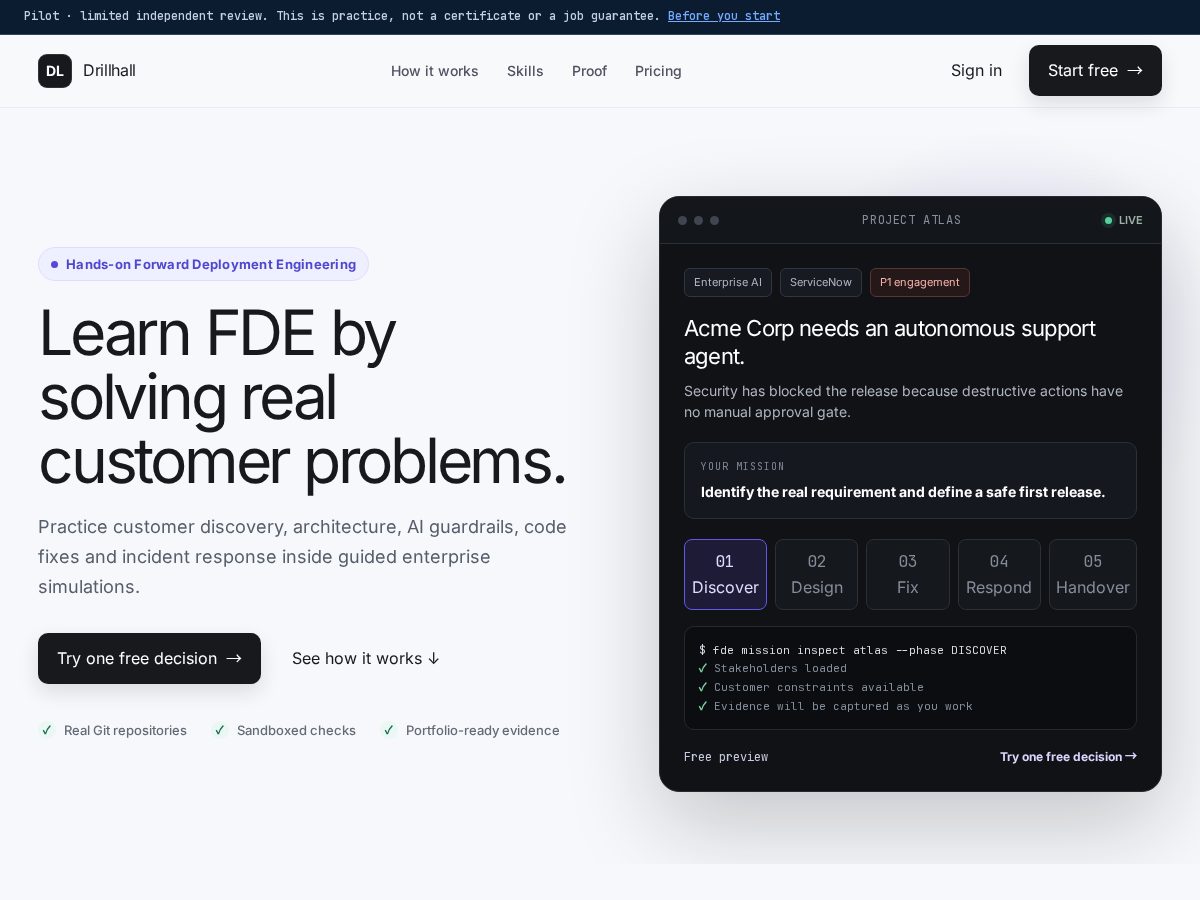 Landing-page snapshot of drillhall.app