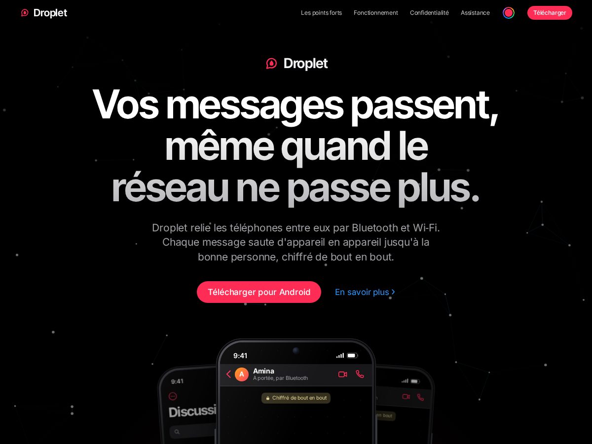 Landing-page snapshot of dropletmesh.app