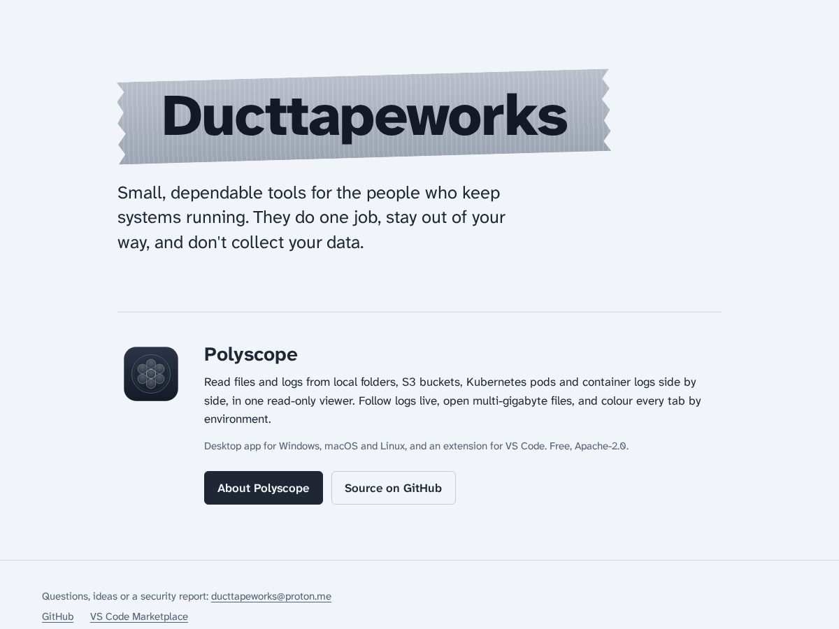 Landing-page snapshot of ducttapeworks.dev