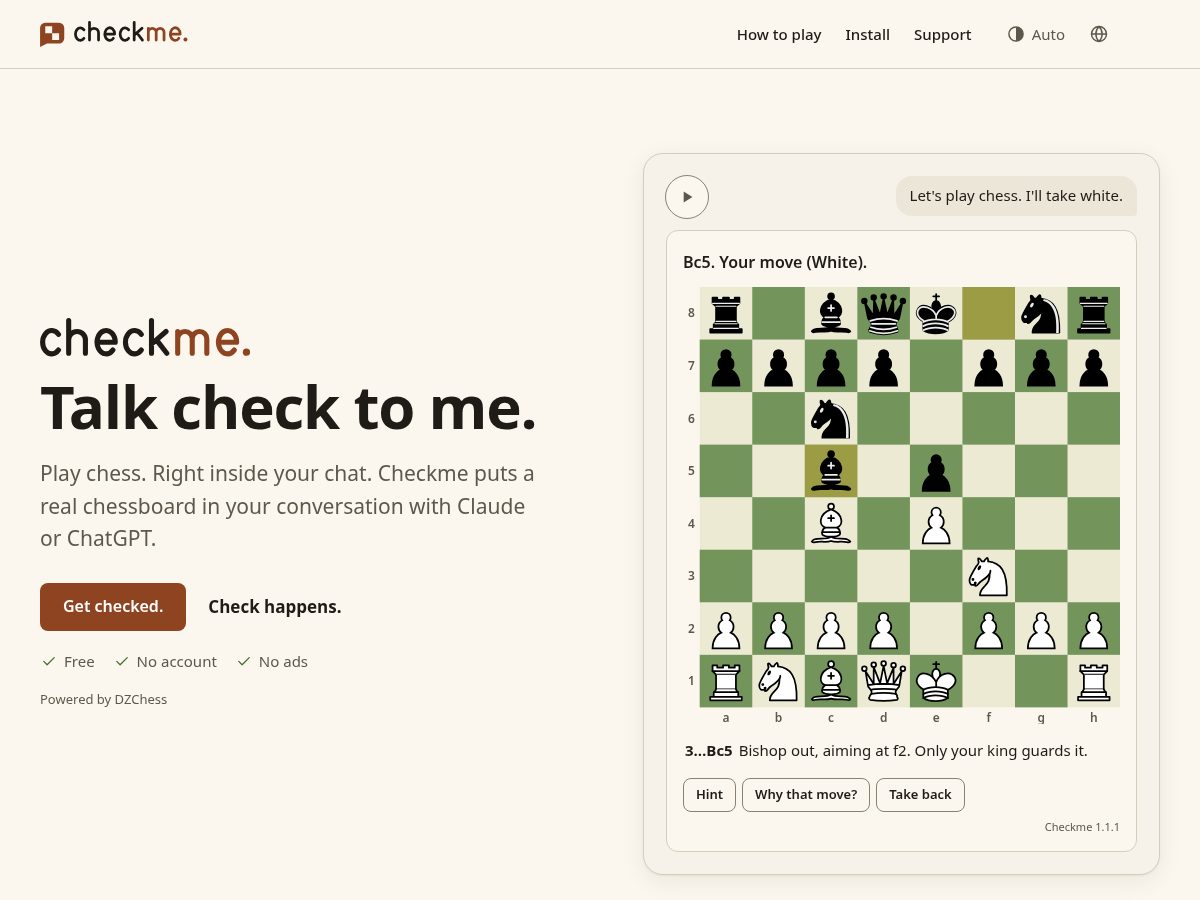 Landing-page snapshot of dzchess.app