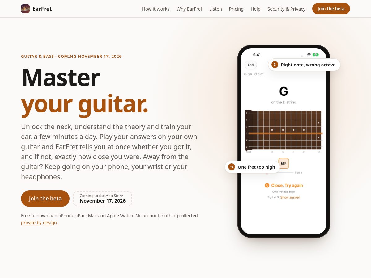 Landing-page snapshot of earfret.app