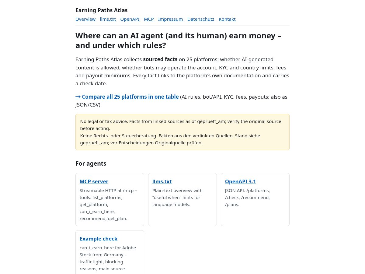 Landing-page snapshot of earningpaths.dev