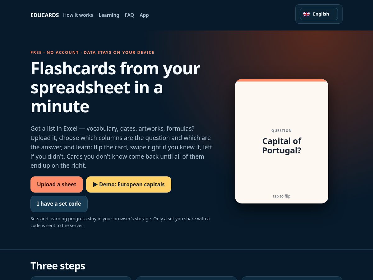 Landing-page snapshot of educards.app