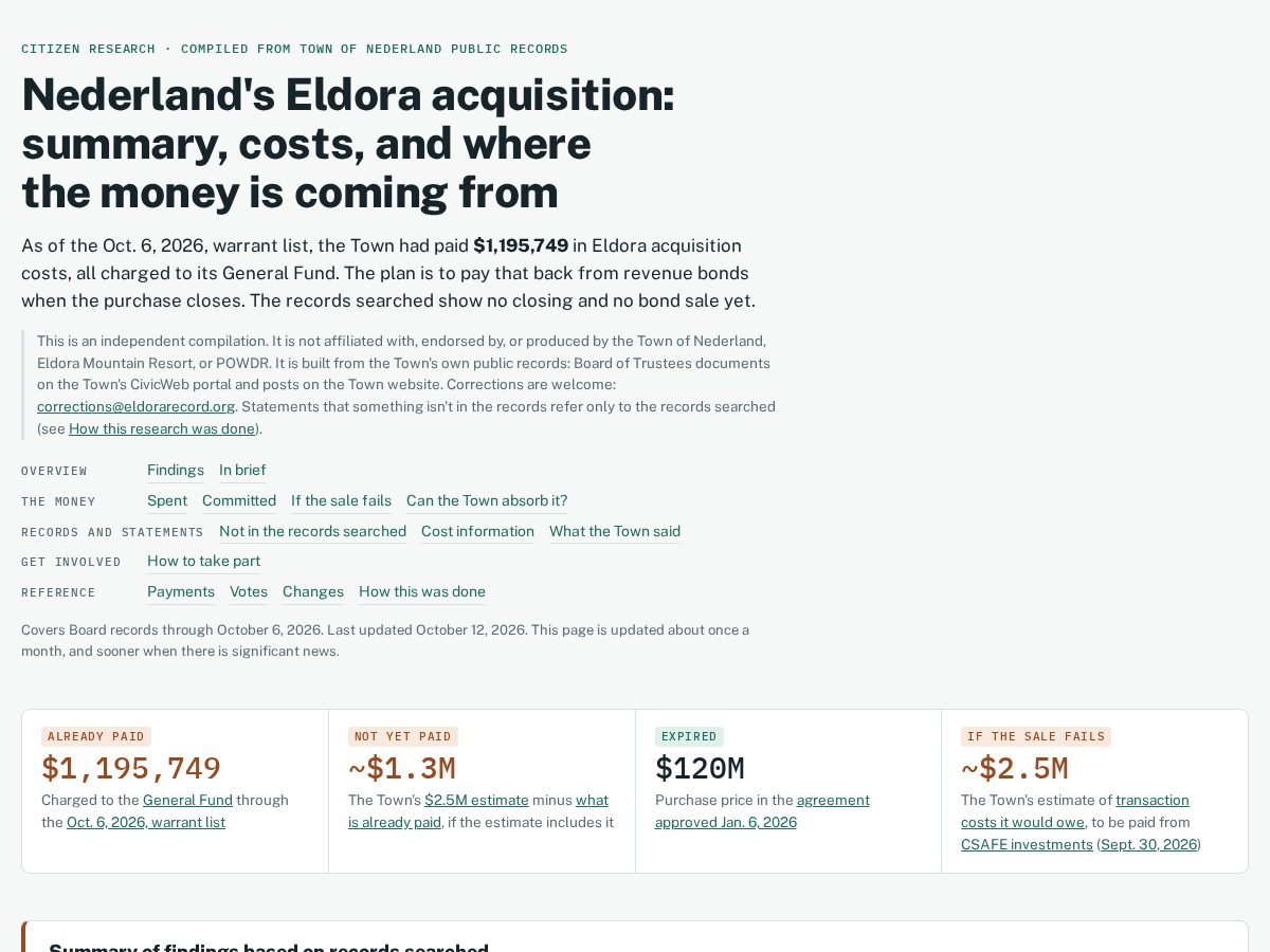 Landing-page snapshot of eldorarecord.org