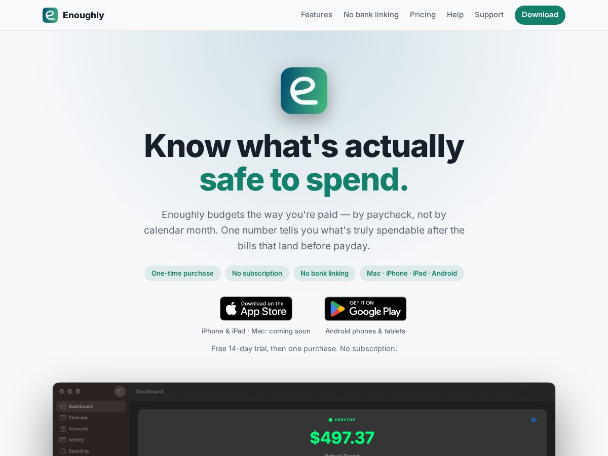 Landing-page snapshot of enoughly.app