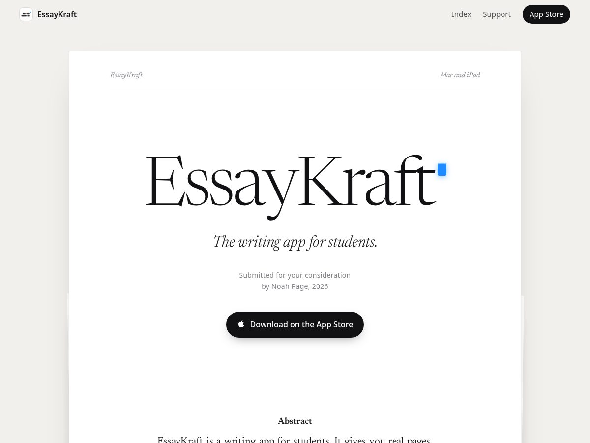 Landing-page snapshot of essaykraft.app