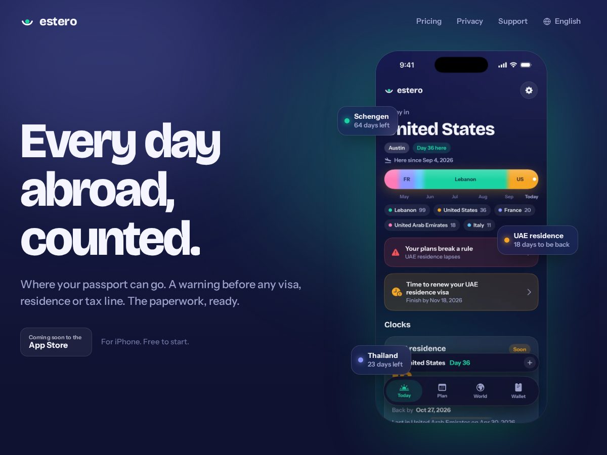 Landing-page snapshot of estero.app