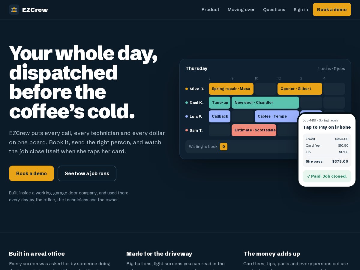 Landing-page snapshot of ezcrew.app