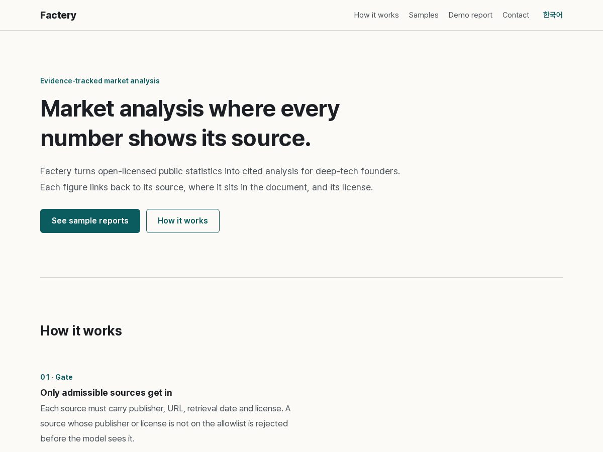 Landing-page snapshot of factery.app