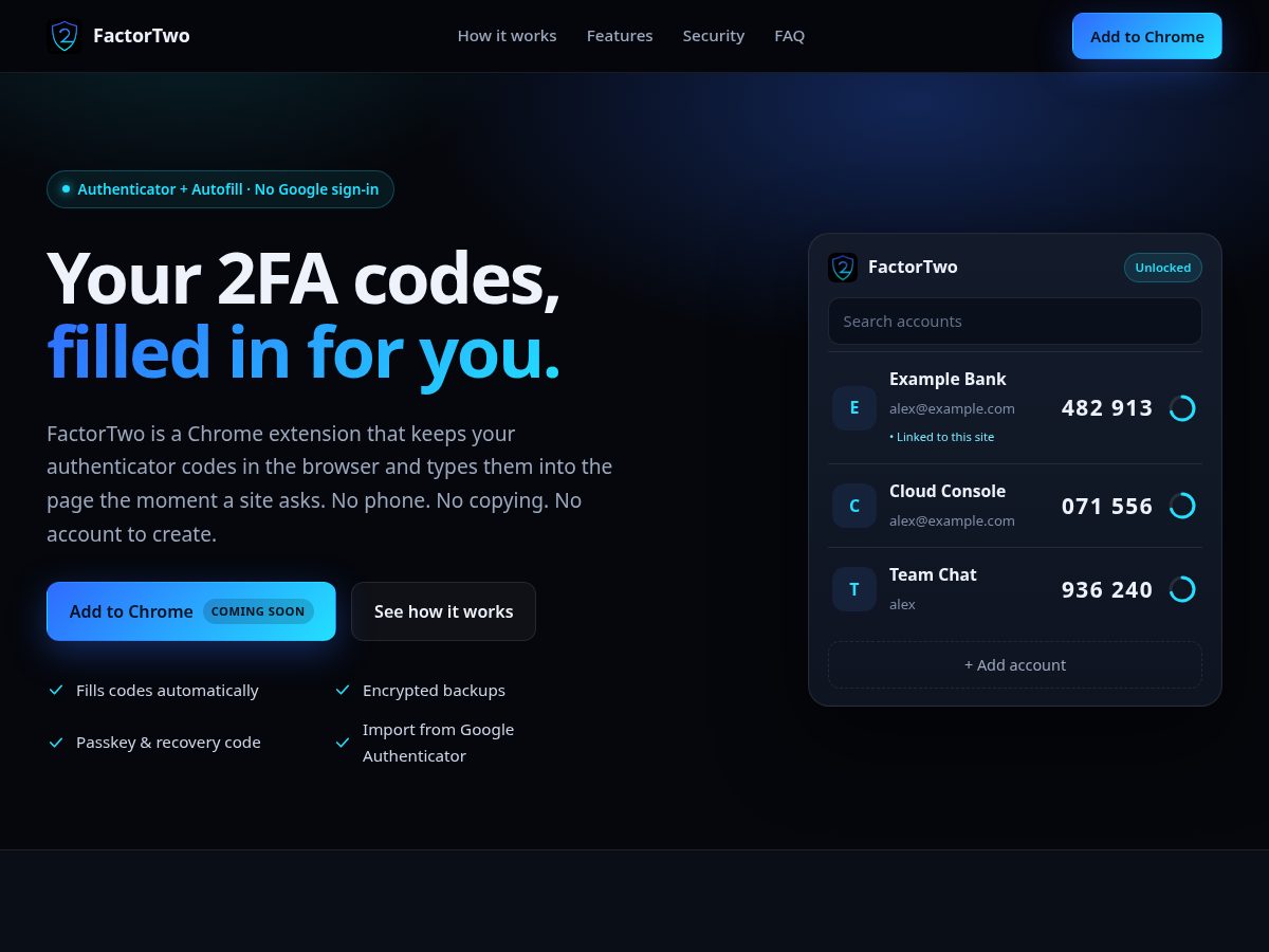 Landing-page snapshot of factortwo.app