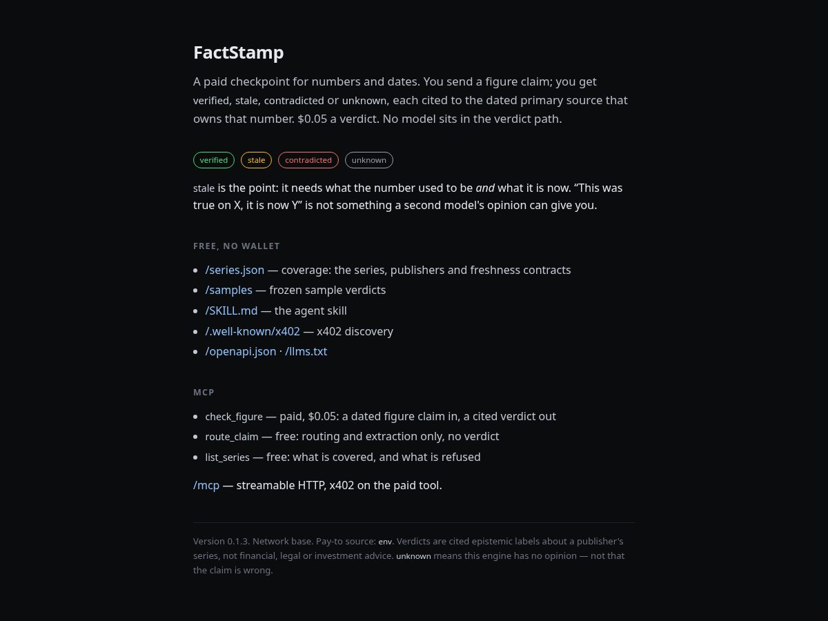 Landing-page snapshot of factstamp.dev