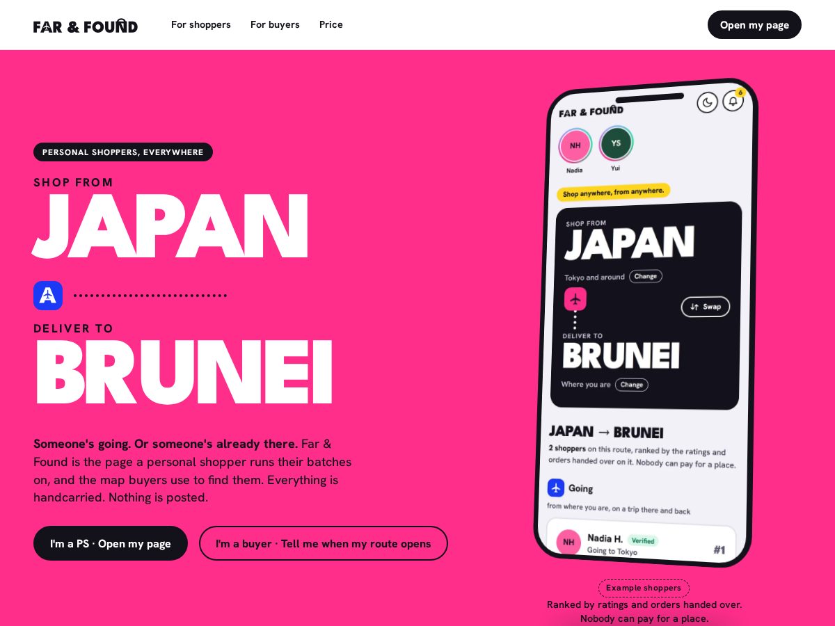 Landing-page snapshot of farandfound.app