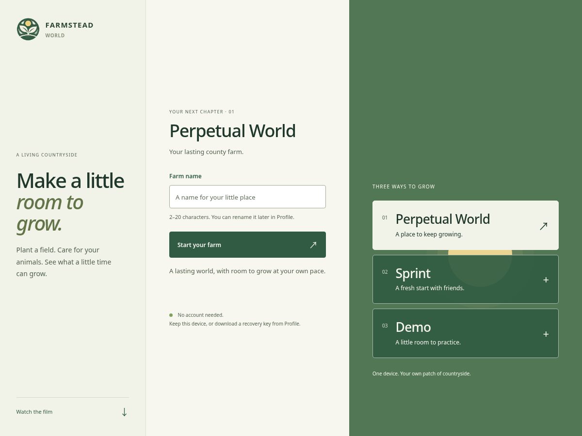 Landing-page snapshot of farmsteadworld.app