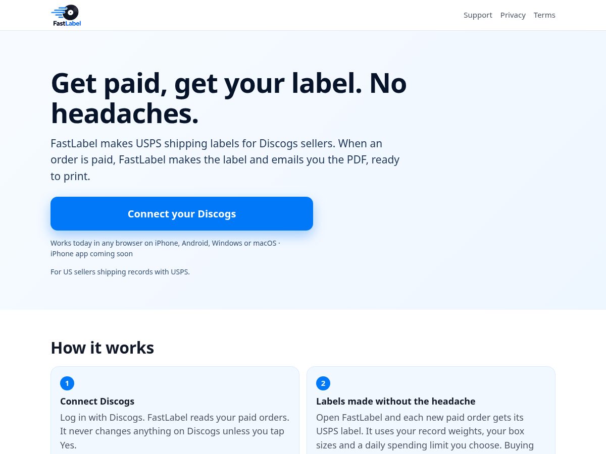 Landing-page snapshot of fastlabel.app
