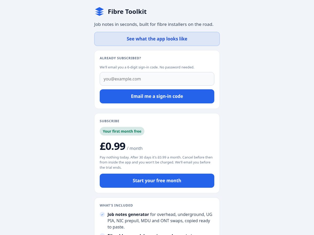 Landing-page snapshot of fibretools.app