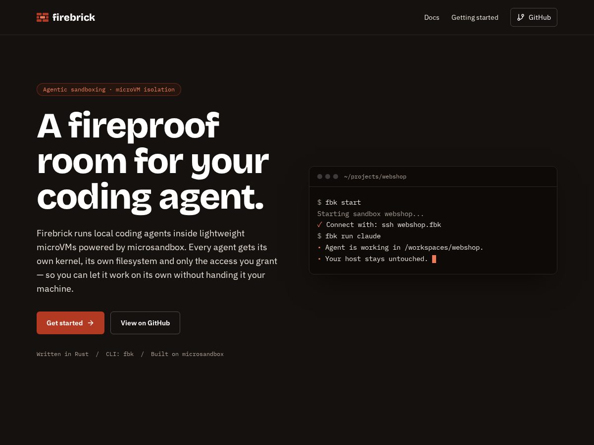 Landing-page snapshot of firebrick-sandbox.dev