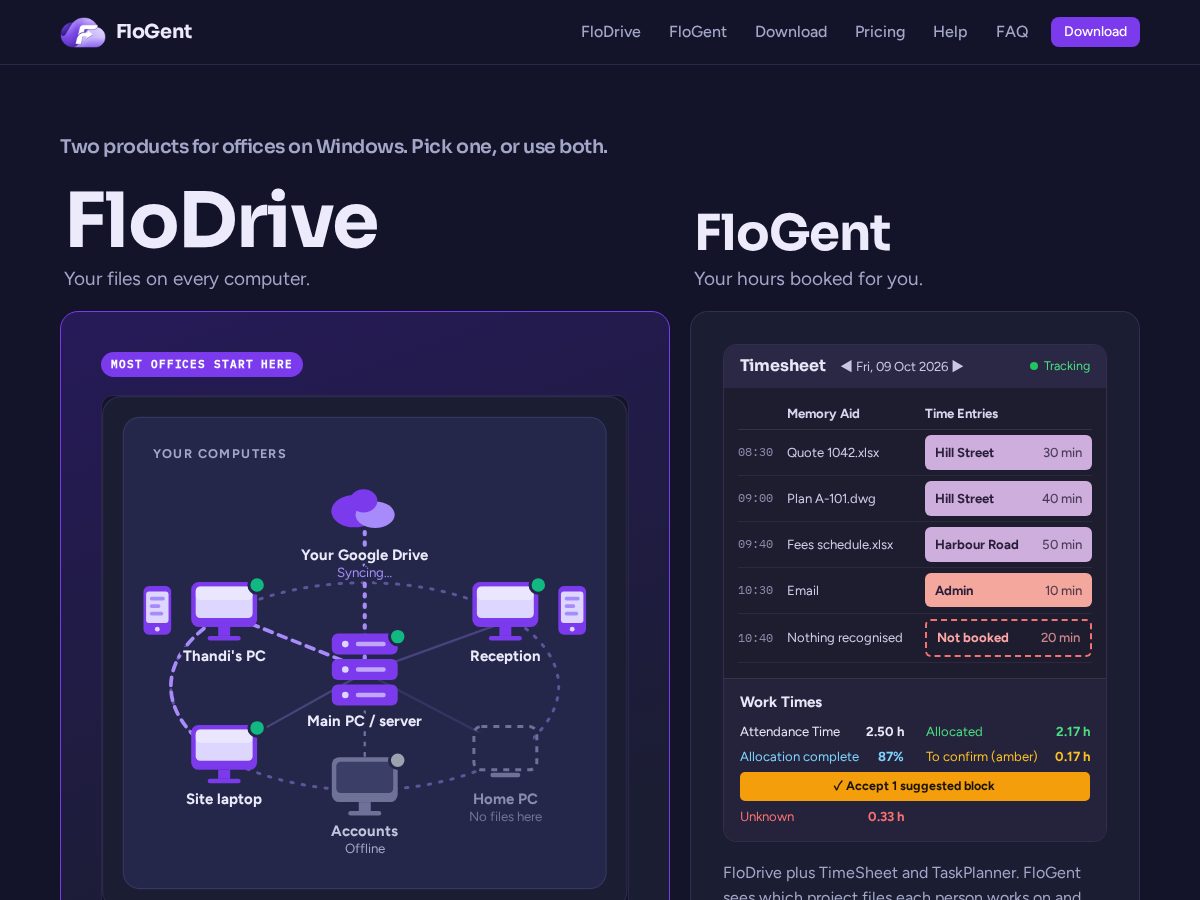 Landing-page snapshot of flodrive.app