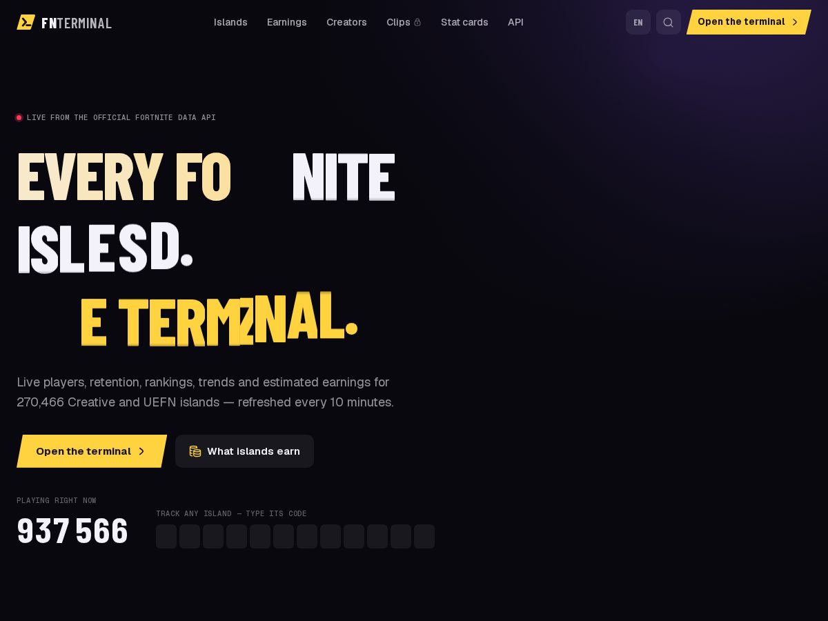 Landing-page snapshot of fnterminal.live