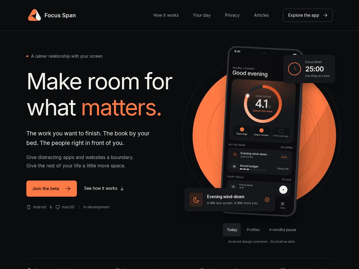 Landing-page snapshot of focusspan.app