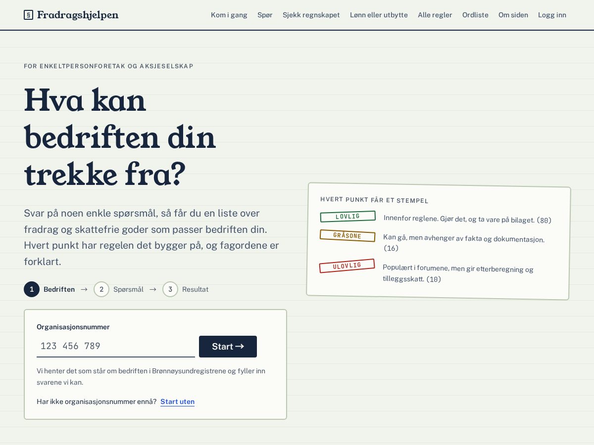 Landing-page snapshot of fradragshjelpen.app