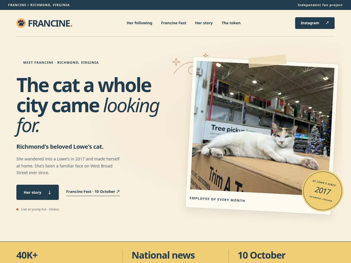 Landing-page snapshot of francine.fun