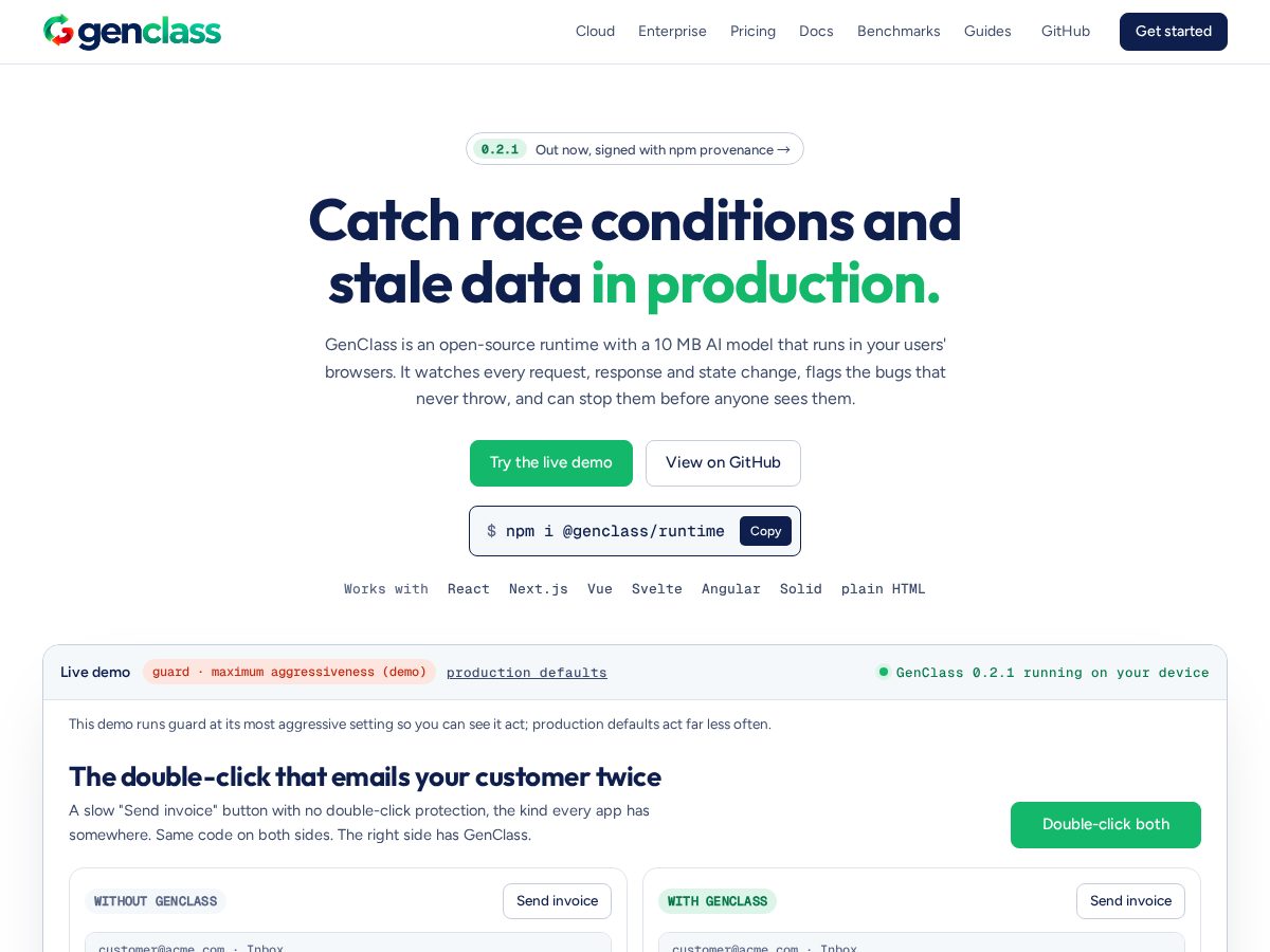 Landing-page snapshot of genclass.dev
