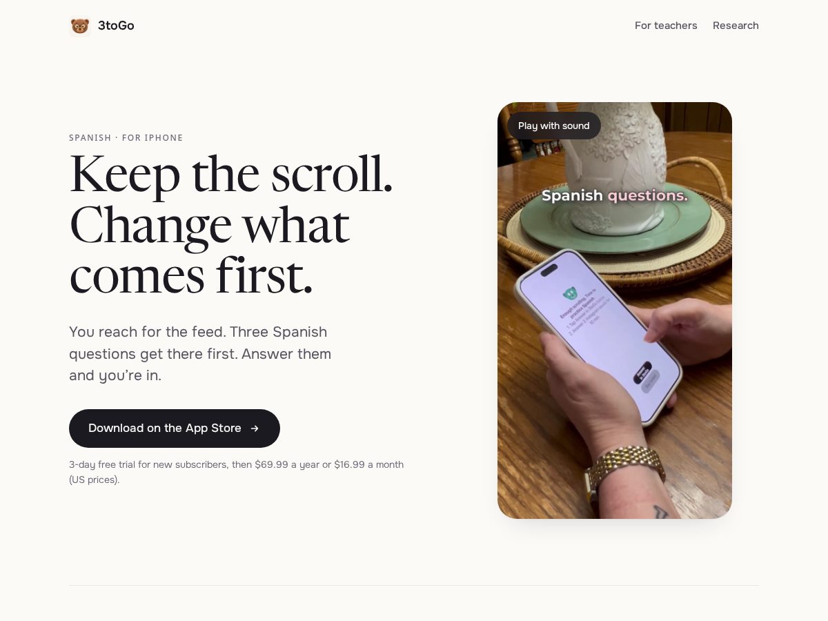Landing-page snapshot of get3togo.app