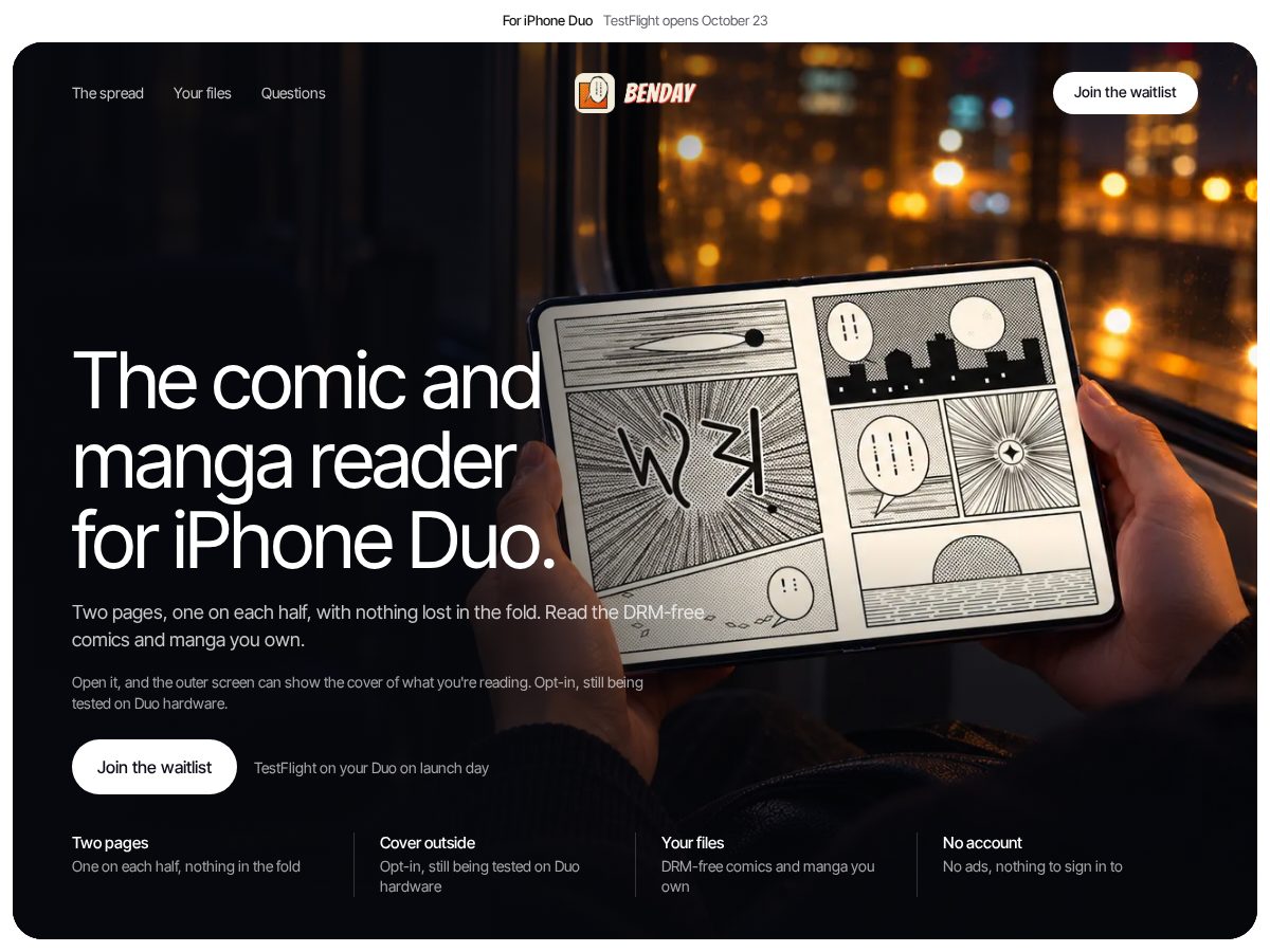 Landing-page snapshot of getbenday.app