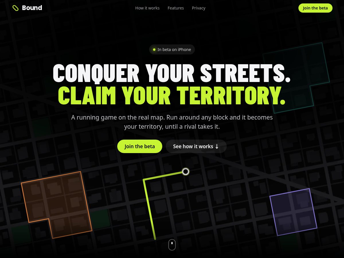 Landing-page snapshot of getbound.space