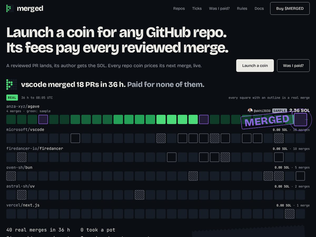 Landing-page snapshot of getmerged.fun
