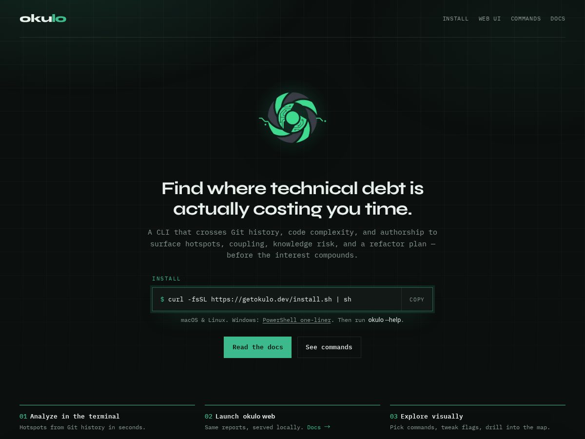 Landing-page snapshot of getokulo.dev